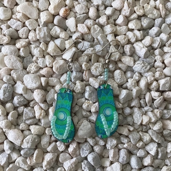 NEW Flip Flop Earrings AQUA MOON French Wire Pierced Spirit of Nature Drop Boho - Picture 5 of 6